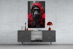Gele Raincoat Headphone gorilla – Glasschilderij