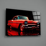 Vintage rode Coupe Glitch – Glasschilderij