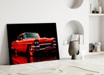 Vintage rode Coupe Glitch – Glasschilderij