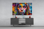 Wide Eyed verf spat vrouw – Glasschilderij