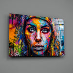 Wide Eyed verf spat vrouw – Glasschilderij