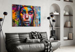 Wide Eyed verf spat vrouw – Glasschilderij