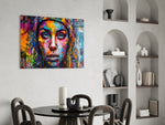 Wide Eyed verf spat vrouw – Glasschilderij