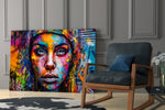 Wide Eyed verf spat vrouw – Glasschilderij