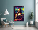 Levendige popart landschap Mona Lisa – Glasschilderij
