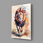 Watercolor spat wandelende leeuw – Glasschilderij
