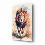 Watercolor spat wandelende leeuw – Glasschilderij
