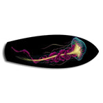 Neon Jellyfish on Black Glass Wall Art.
