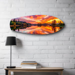 Fiery Lake Sunset Reflection Glass Wall Art.