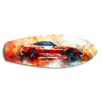 Orange Sports Car Watercolor Glass Wall Art.