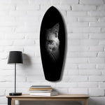 White Cat Half Face Black Background Glass Wall Art.