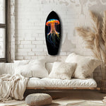 Glowing Orange Jellyfish Ocean Glass Wall Art.