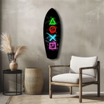 Neon Geometric Icons Gamer Glow Glass Wall Art.