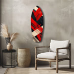 Red Black Cream Brushstroke Abstract Glass Wall Art.