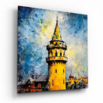 Vierkant Glasschilderij Palette Knife Galata Tower Glasschilderij