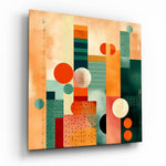 Vierkant Glasschilderij Peach Teal Geometric Shapes Glasschilderij