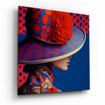 Vierkant Glasschilderij rood Bloom Wide Brim Hat vrouw Glasschilderij