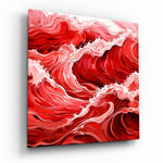 Vierkant Glasschilderij rood Waves Glasschilderij