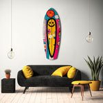 Smiley Surfing Glass Wall Art