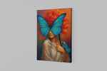 Vrouw met Blauwe Vlinders Canvas Schilderij