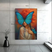 Vrouw met Blauwe Vlinders Canvas Schilderij