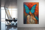 Vrouw met Blauwe Vlinders Canvas Schilderij