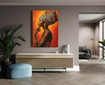 Elegante Vrouw in Oranje Canvas Schilderij