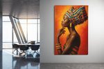 Elegante Vrouw in Oranje Canvas Schilderij