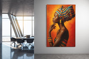 Elegante Vrouw in Oranje Canvas Schilderij