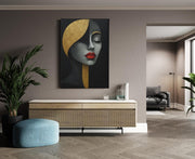 Abstracte Vrouw Canvas Schilderij  Zwart Goud