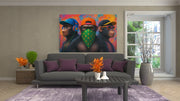 Drie Apen in Stijl Canvas Schilderij