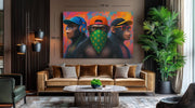 Drie Apen in Stijl Canvas Schilderij