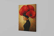 Rode Klaprozen Vrouw Canvas Schilderij