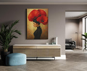 Rode Klaprozen Vrouw Canvas Schilderij