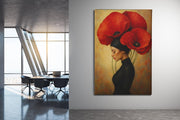 Rode Klaprozen Vrouw Canvas Schilderij