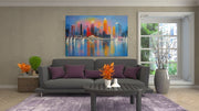 Kleurrijke Stad op Canvas Schilderij