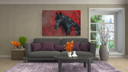 Paard en Rood Canvas Schilderij