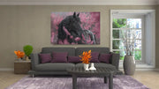 Paard en Roze Canvas Schilderij