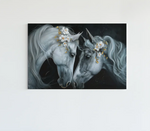Witte Paarden met Bloem Canvas Schilderij