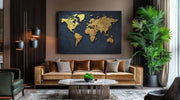 Wereldkaart Goud Canvas Schilderij
