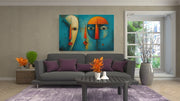 Geometrische Gezichten Canvas Schilderij