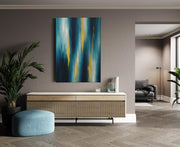 Abstract Blauw en Goud Canvas Schilderij