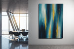 Abstract Blauw en Goud Canvas Schilderij