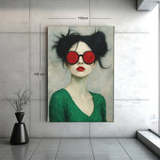 Vrouw met Rode Zonnebril Canvas Schilderij