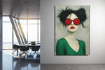 Vrouw met Rode Zonnebril Canvas Schilderij