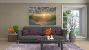 Strand bij Zonsondergang Canvas Schilderij