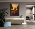 Rode Oldtimer bij Eiffeltoren Canvas Schilderij