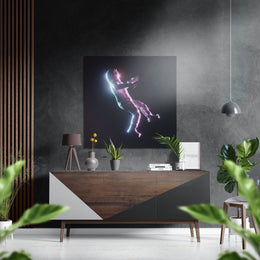 Zwevende astronaut met neonlicht – Dibond Schilderij
