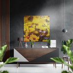 Goudgele cosmosbloemen – Dibond Schilderij