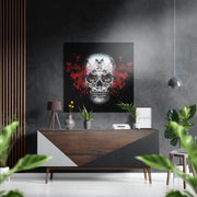 Rode Sugar Skull met verfspatten – Dibond Schilderij